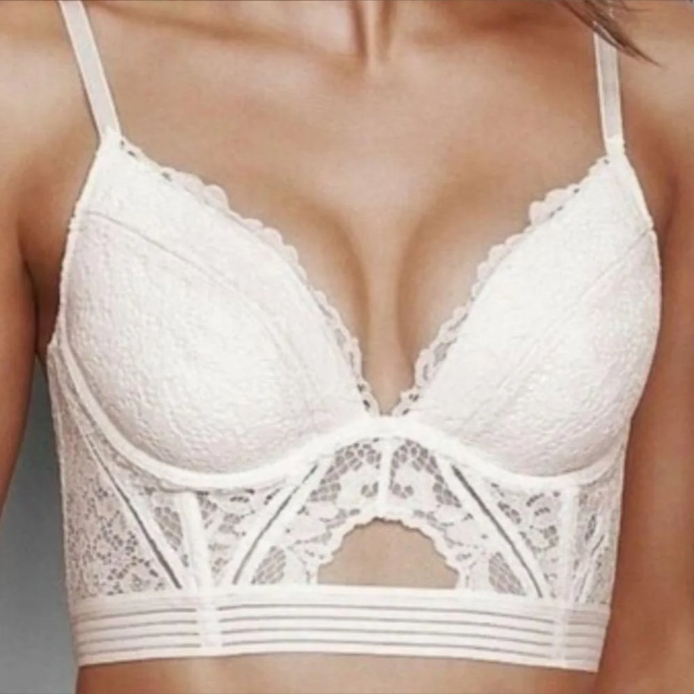 EUC VS Very Sexy Ivory Lace Long Line Plunge Bra
